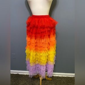 Elastic High Waist Long Tulle Layered Ruffles Ankle Length Tutu Skirts